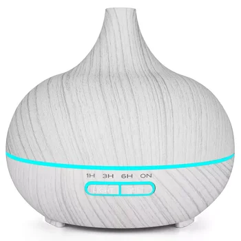 Ultrasonik hava nemlendirici aroma yağı difüzörü beyaz ahşap tahıl 7 renk Led ışıkları ev için