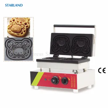 Ticari Aperatif Sevimli Ayı Waffle Makinesi Yapışmaz 2 Kalıpları Mutfak Ekipmanları Paslanmaz Çelik Waffle Pişirme Makinesi