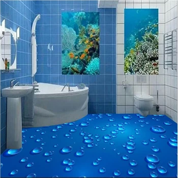 wellyu Zemin su geçirmez nonwoven duvar kağıdı üç boyutlu soyut su damlacıkları desen oturma odası banyo 3d zemin