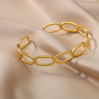 Içi boş Geometrik bileklik bileklik Kadınlar için Altın Renk Açılış Paslanmaz Çelik Bilezik Femme düğün takısı Hediye pulseras mujer