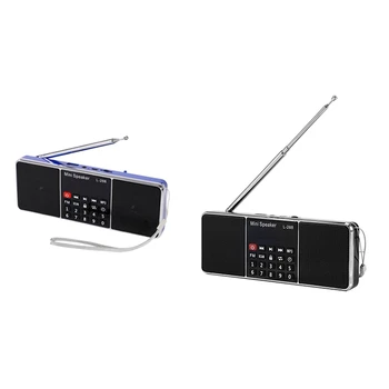 2 Adet Mini Şarj Edilebilir Stereo L-288 FM Radyo Hoparlör LCD Ekran Desteği TF Kart USB Disk MP3 Müzik Çalar (Mavi ve Siyah)
