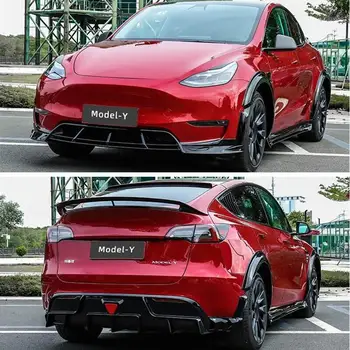 Tesla Modeli Y 2020-2023 ABS Dövme Karbon Parlak Siyah Ön Dudak Arka Difüzör Gövde Yan Etek Seti Tekerlek Kaş Spoiler