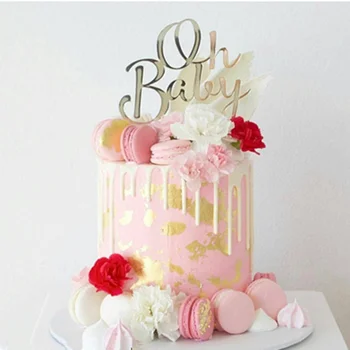 INS Yeni OH Bebek Düğün Pastası Topper Altın Ayna Mutlu Doğum Günü Kek Topper Bebek Duş Doğum Günü Partisi Kek Süslemeleri