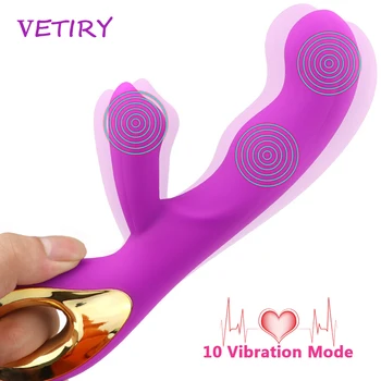 VETIRY Yapay Penis Tavşan Vibratör G Noktası Çift Titreşim Silikon USB Şarj Kadın Masaj Vajina Yetişkin Seks Oyuncak Kadınlar İçin 10 Hız